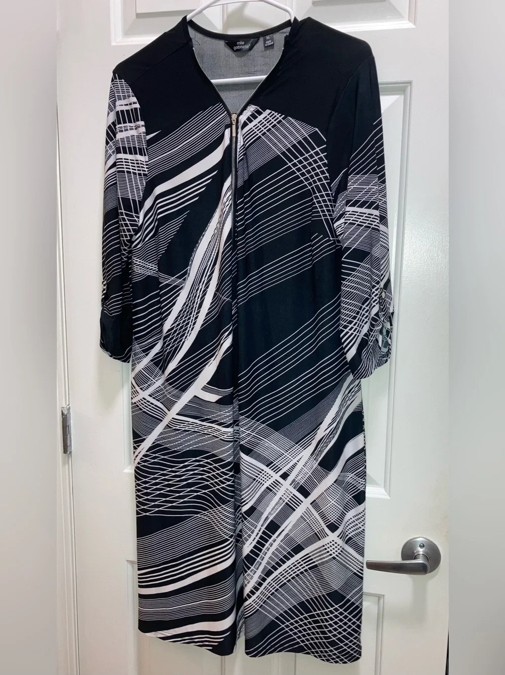Mlle Gabrielle Dress Womens Large Knit Tab Sleeve Zip V Neck Size XL